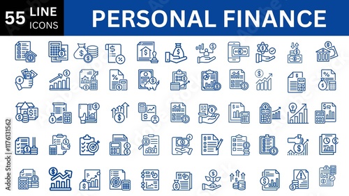 Personal Finance icon set. Containing loan, cash, saving, financial goal, profit, budget, mutual fund, earning money and revenue icons.