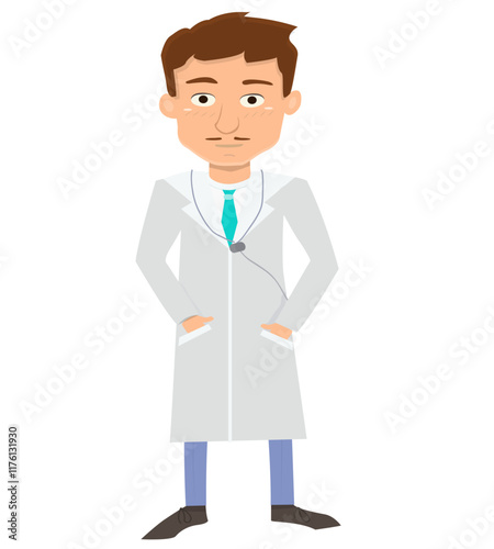 Cartoon Doctor Standing with Hands in Pockets