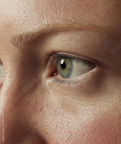 Close-up view of a human eye showcasing intricate details of the iris, eyelashes, and skin texture, highlighting the beauty and complexity of human features in natural light photo