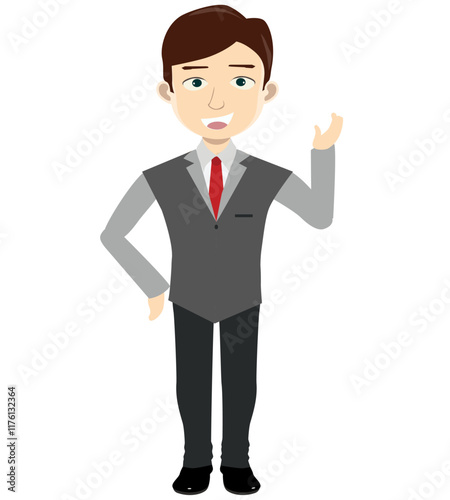 Cartoon Businessman Greeting with Open Hand