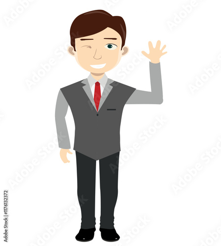 Cartoon Businessman Winking and Waving