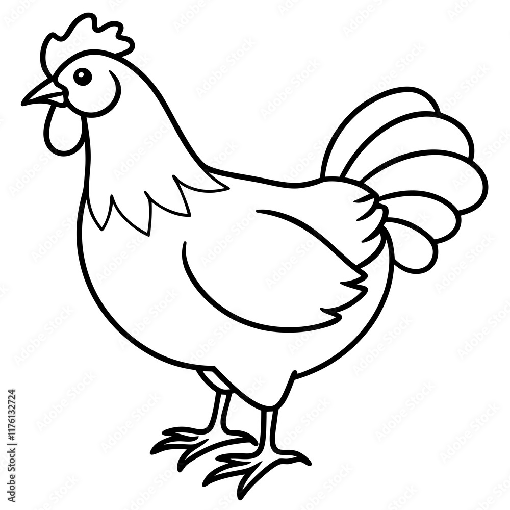 Cute Line Art Chicken Silhouette Black Vector Illustration Cute Line Art Chicken Silhouette Black Vector Illustration