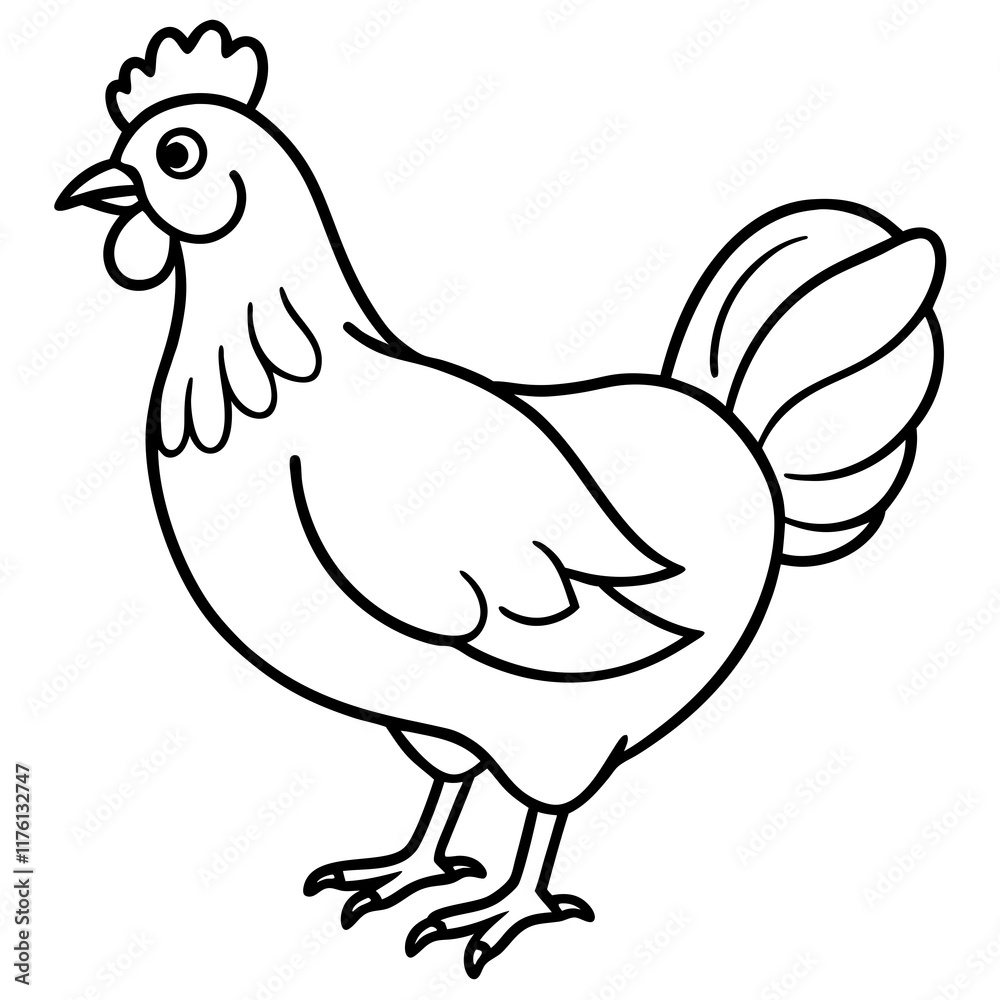 Cute Line Art Chicken Silhouette Black Vector Illustration Cute Line Art Chicken Silhouette Black Vector Illustration