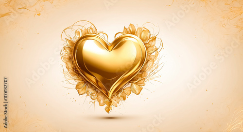 Valentine's day background with 3d yellow heart
