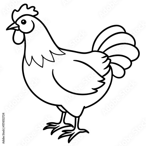 Cute  Line Art Chicken Silhouette Black Vector Illustration