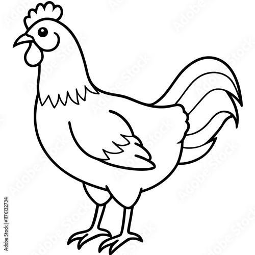 Cute  Line Art Chicken Silhouette Black Vector Illustration