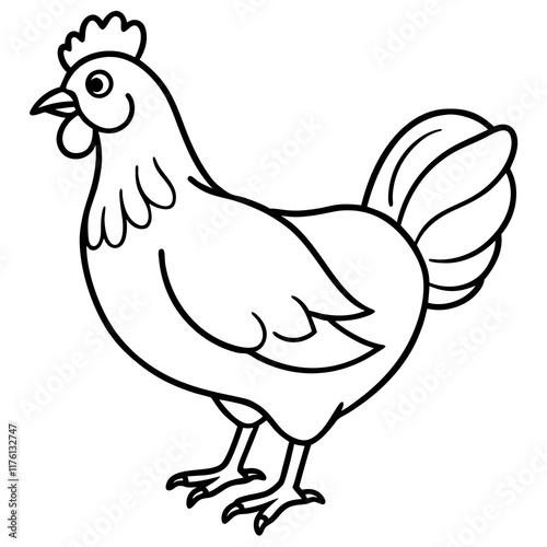 Cute  Line Art Chicken Silhouette Black Vector Illustration