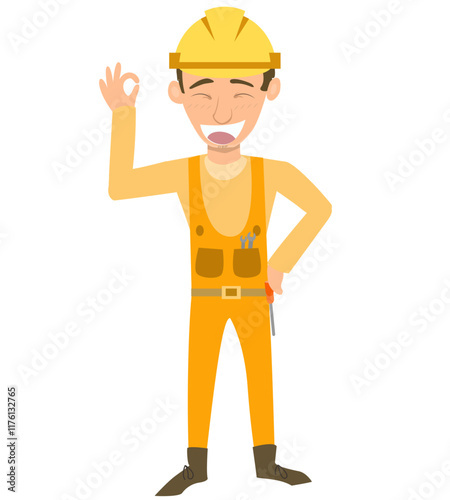 Cartoon Construction Worker Giving Okay Sign
