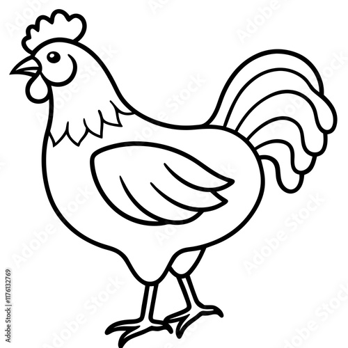 Cute  Line Art Chicken Silhouette Black Vector Illustration