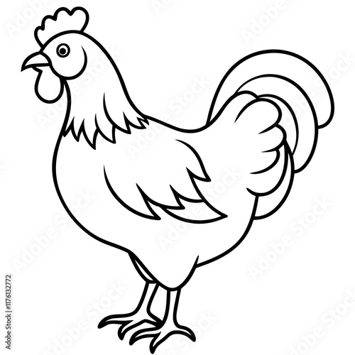 Cute  Line Art Chicken Silhouette Black Vector Illustration