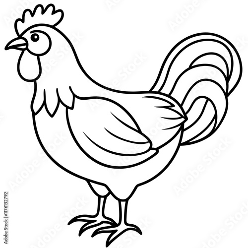 Cute  Line Art Chicken Silhouette Black Vector Illustration