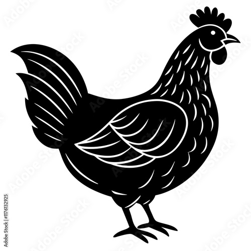 Cute  Line Art Chicken Silhouette Black Vector Illustration