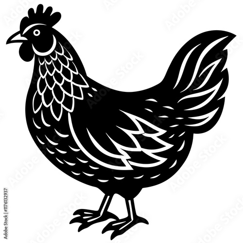 Cute  Line Art Chicken Silhouette Black Vector Illustration