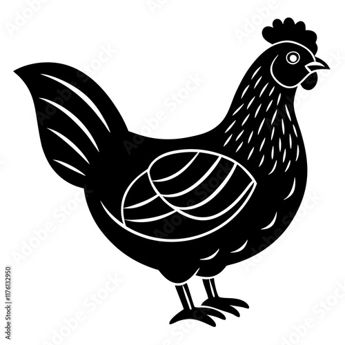 Cute  Line Art Chicken Silhouette Black Vector Illustration