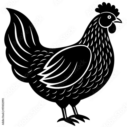 Cute  Line Art Chicken Silhouette Black Vector Illustration