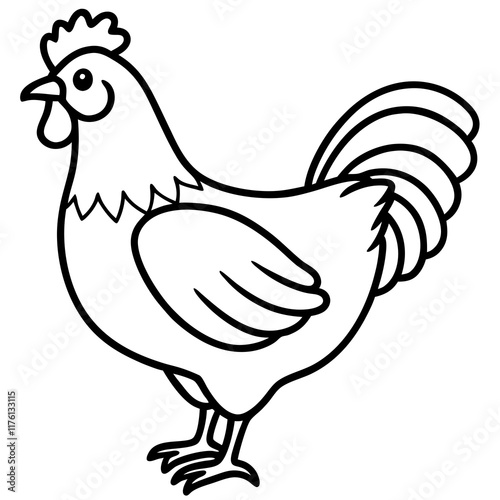 Cute  Line Art Chicken Silhouette Black Vector Illustration