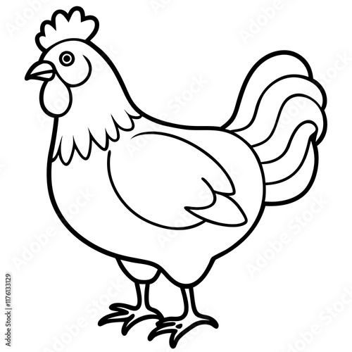 Cute  Line Art Chicken Silhouette Black Vector Illustration