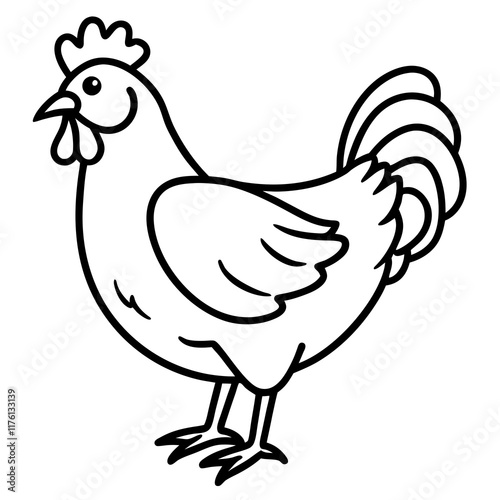 Cute  Line Art Chicken Silhouette Black Vector Illustration