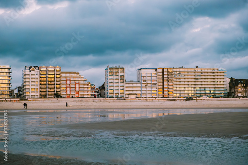 Le Touquet in France seafront buildings during sunset