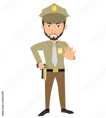 Cartoon Angry Police Officer Holding Stop Hand