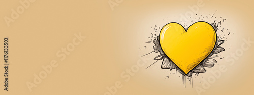 Light yellow background with yellow heart. Greeting card