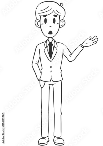 Monochrome Cartoon Businessman Surprised and Gesturing