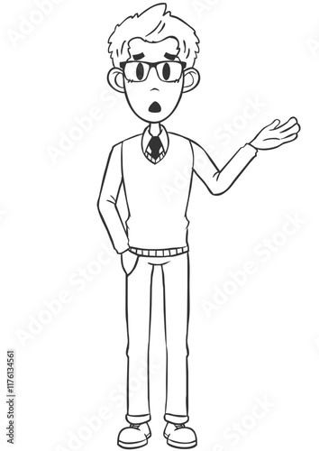 Monochrome Cartoon Intellectual Man Surprised