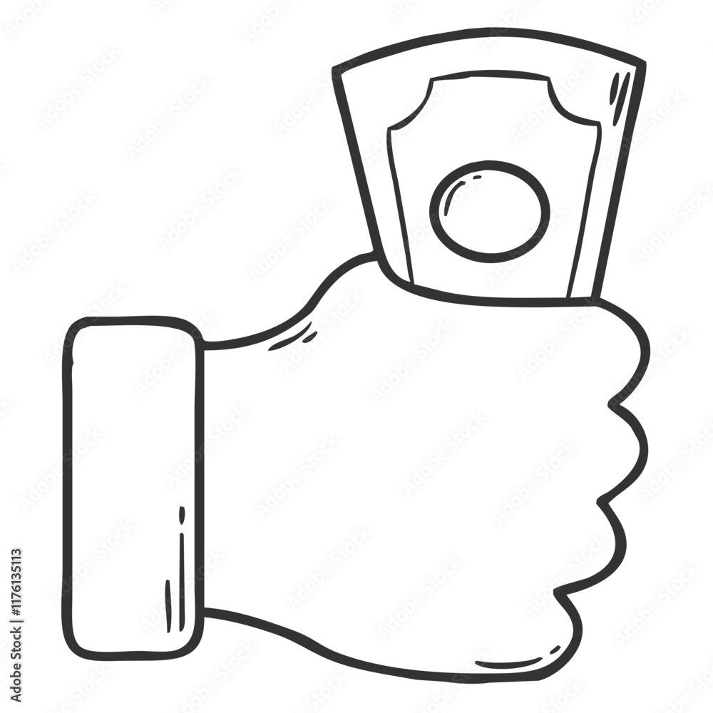 Monochrome Cartoon Hand Holding Banknote Monochrome Cartoon Hand Holding Banknote