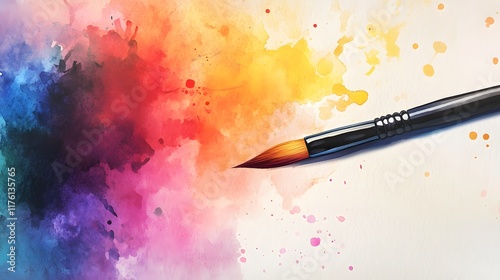 Watercolor Paintbrush on Vibrant Colorful Background photo