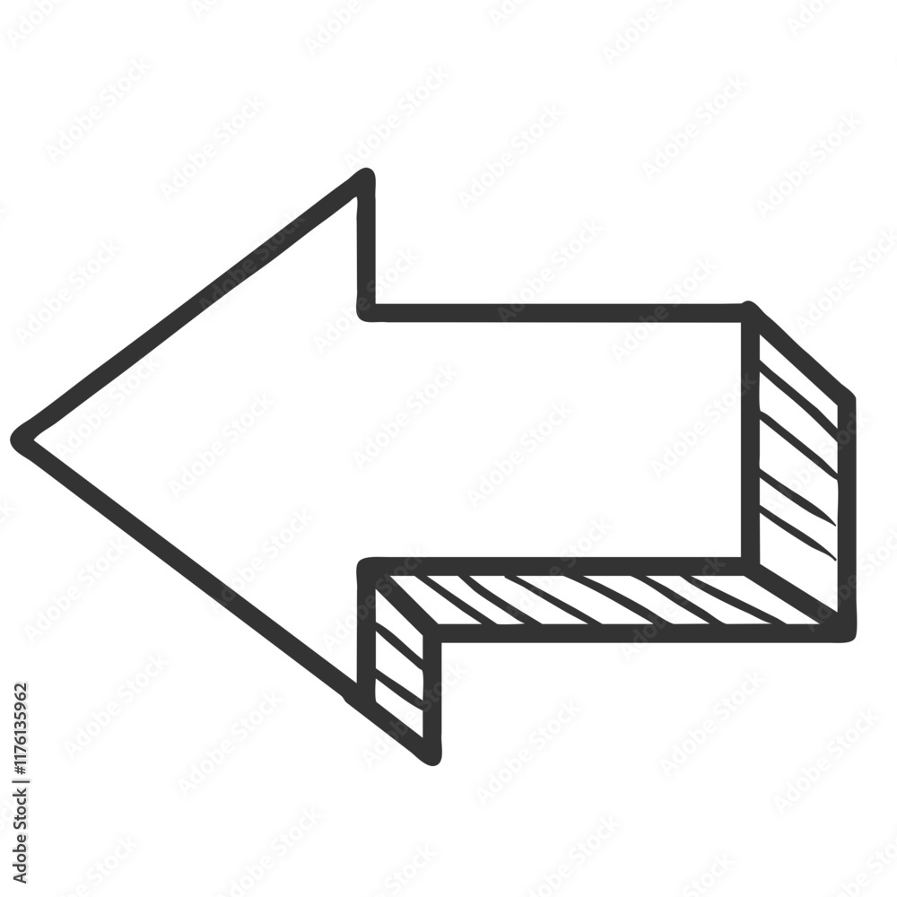 Monochrome Cartoon 3D Left Arrow