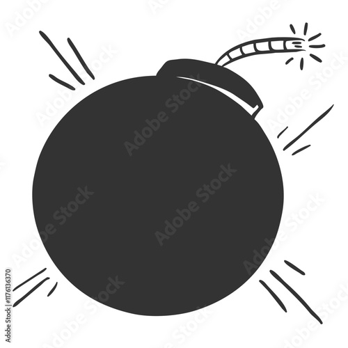 bomb with a burning fuse, monochrome vector illustration
