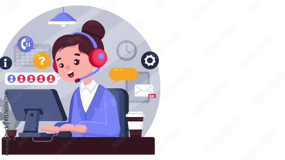 technical support woman helping someone over the phone, call center woman technical support woman helping someone over the phone, call center woman