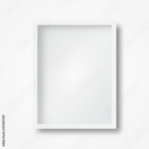 Empty white picture frame mock up on white background for your design, Vector Illustration