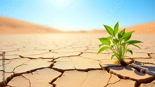 Even in the driest of landscapes, life finds a way.  A testament to resilience and hope in the face of adversity.copy space.