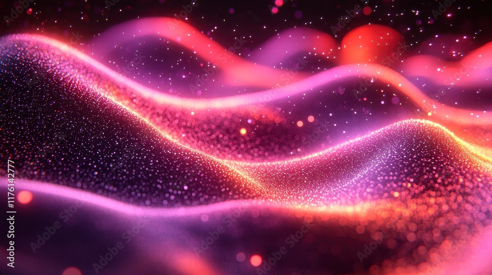 Abstract glowing pink and orange particles wave. Abstract glowing pink and orange particles wave.