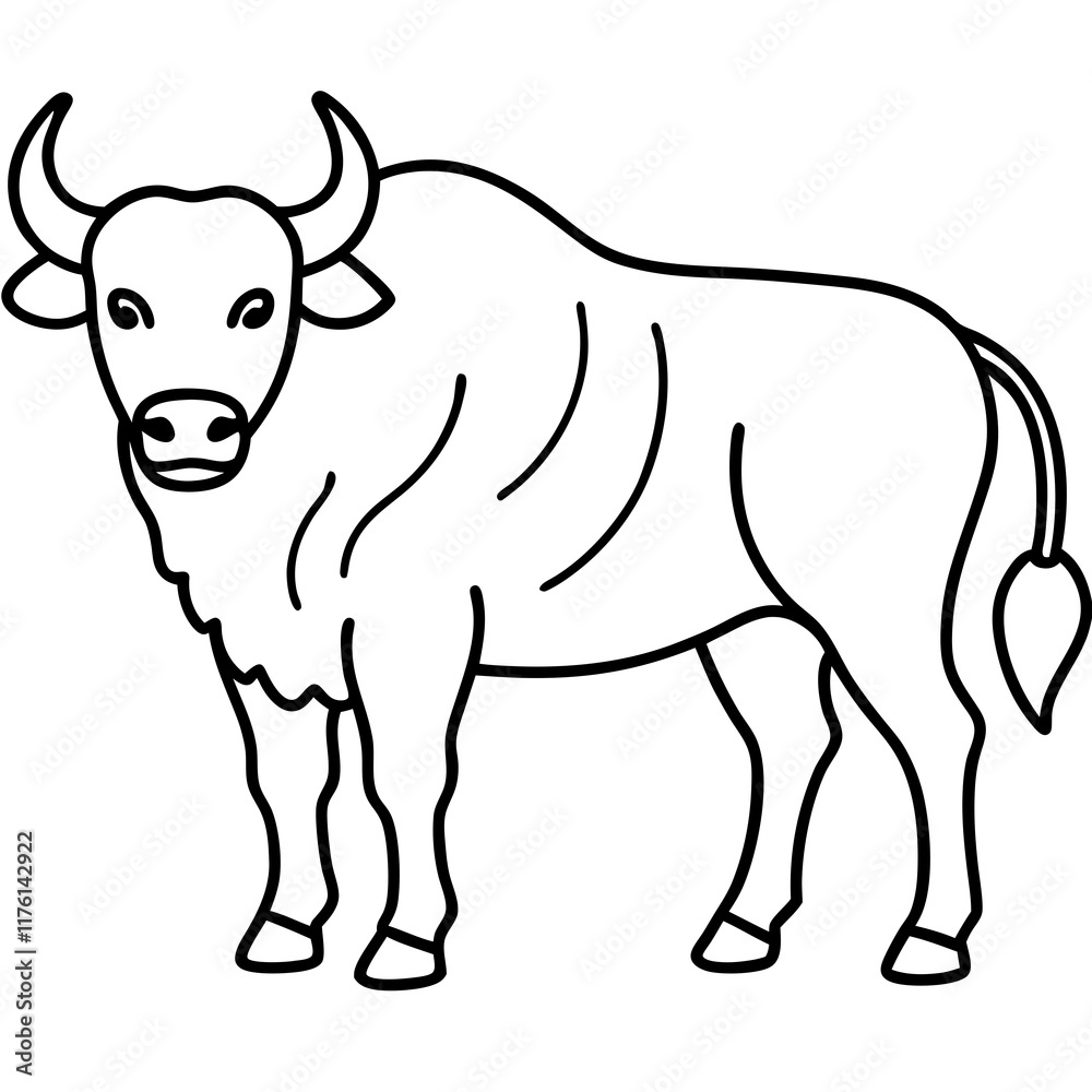 Fototapeta premium Cute Line Art Bison Silhouette Black Vector Illustration