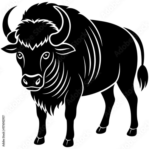 Cute  Line Art Bison Silhouette Black Vector Illustration photo