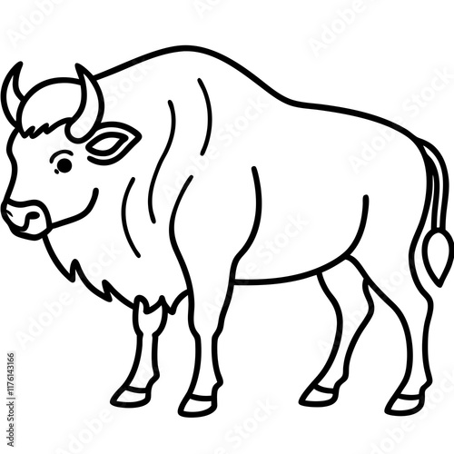 Cute  Line Art Bison Silhouette Black Vector Illustration photo