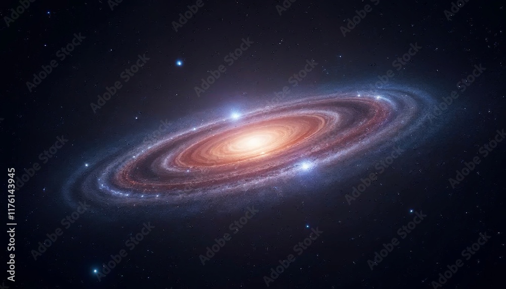 Fototapeta premium A spiral galaxy with a bright central core and swirling arms against a dark starry background