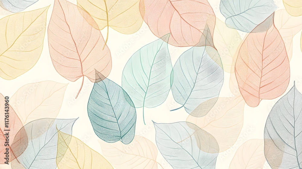 Obraz premium Delicate Skeleton Leaves Pastel Hues Natural Art