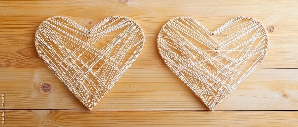 Heartshaped string art on a wooden board leaving the sides open for text copy space artistic theme dynamic manipulation DIY workspace backdrop Heartshaped string art on a wooden board leaving the sides open for text copy space artistic theme dynamic manipulation DIY workspace backdrop
