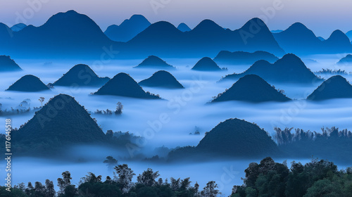 Misty Mountain Peaks at Dawn