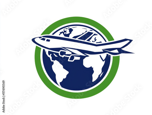 Symbolic representation of global travel with an airplane flying over a simplified globe, emphasizing the connection and accessibility of international destinations photo