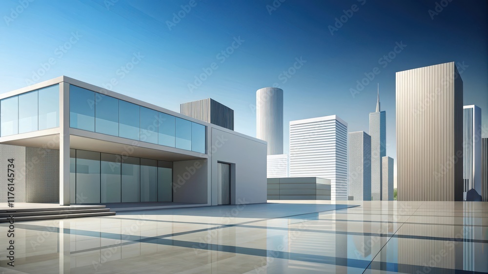 Fototapeta premium Modernist Architectural Illustration, minimalist, urban landscape, minimalist, urban landscape, clean