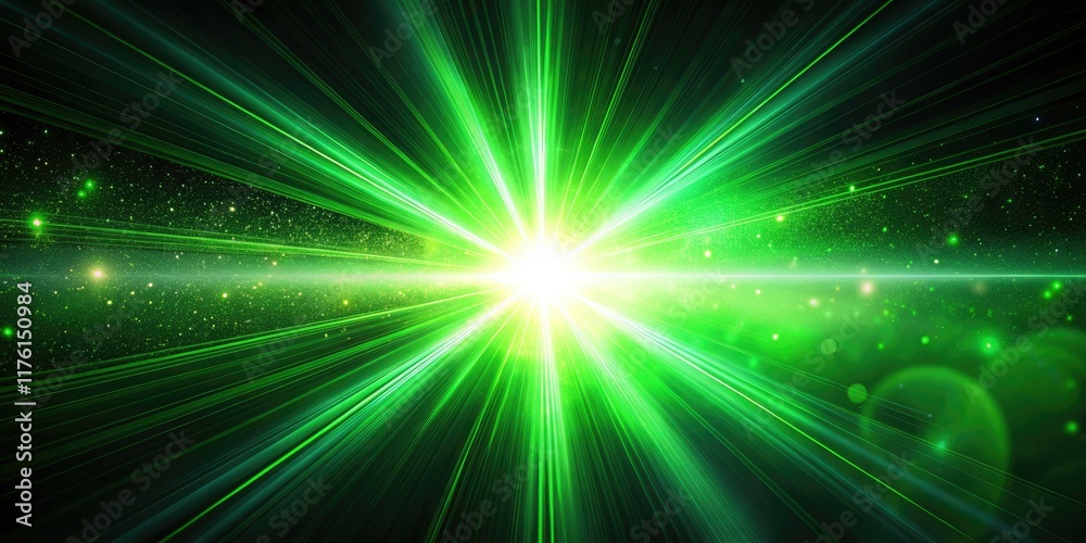 Obraz premium Abstract Green Light Flare Background, Bright Energy Burst, Glowing Green Light Effect, Digital Art, Green Light Design