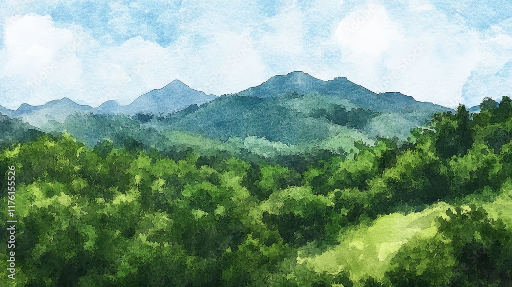 Obraz premium A mountain range with a lush green forest