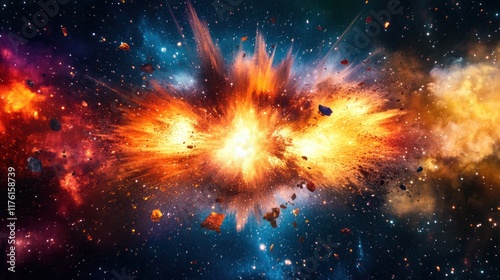 Wallpaper Mural Explosive Cosmic Event in Deep Space with Colorful Nebula and Asteroids Creating a Stunning Visual of Interstellar Mystery and Energy Torontodigital.ca