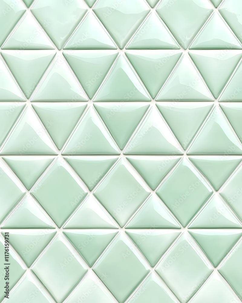 Obraz premium Seamless Pattern of Light Green Glossy Triangular Tiles