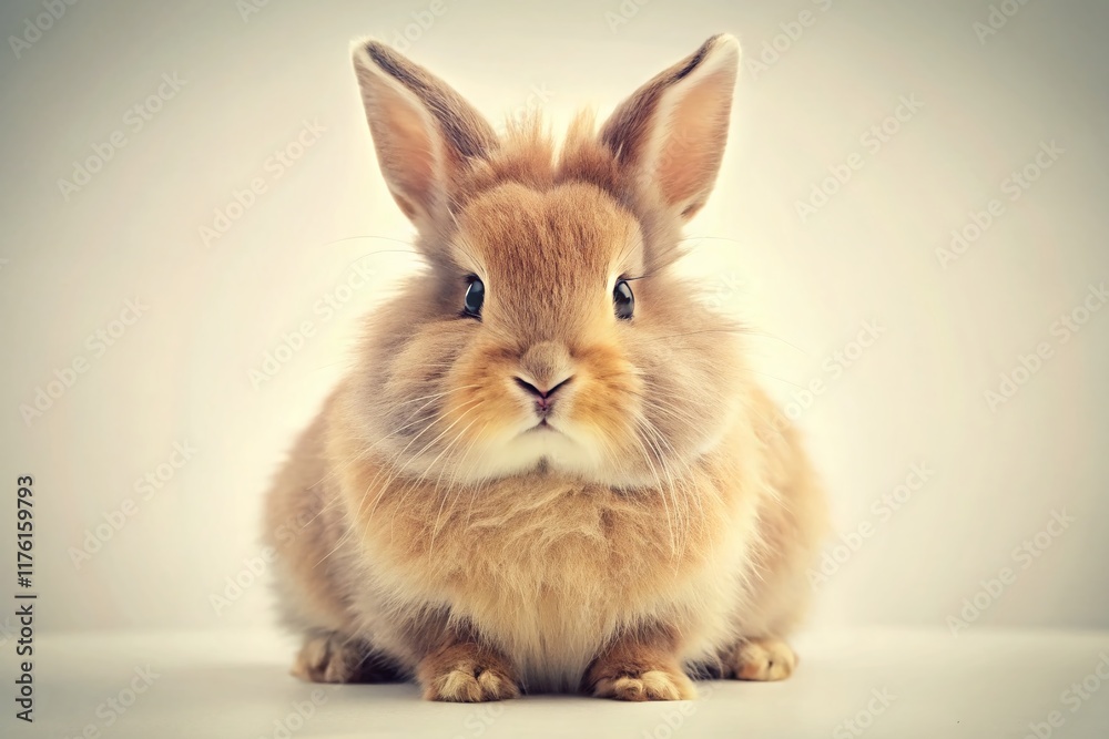 Obraz premium Adorable Chubby Fluffy Bunny Rabbit Isolated on White Background - Vintage Photo Style