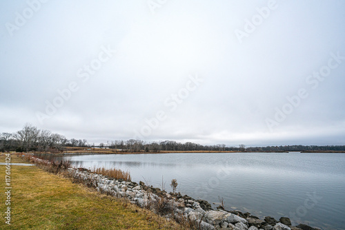 The scenic views of Ada Hayden Heritage Park with birds, ducks, and geese in Ames, Iowa, US